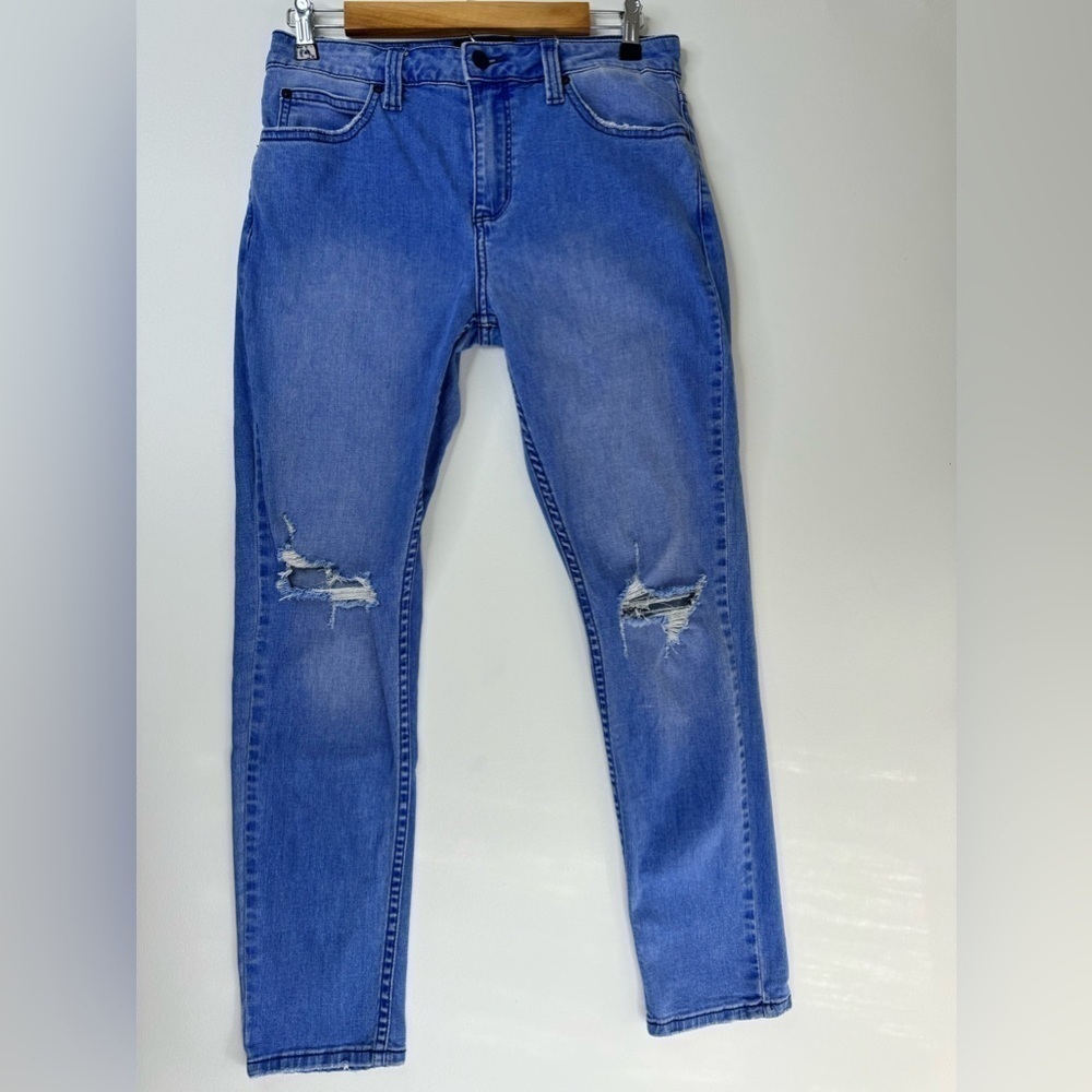 Rolla’s Slim Rollies Bold Blue Destroy Men Distressed Jeans Size 30 - Picture 2 of 14